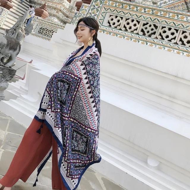Khăn choàng du lịch biển khăn choàng boho in hoạ tiết thổ cẩm