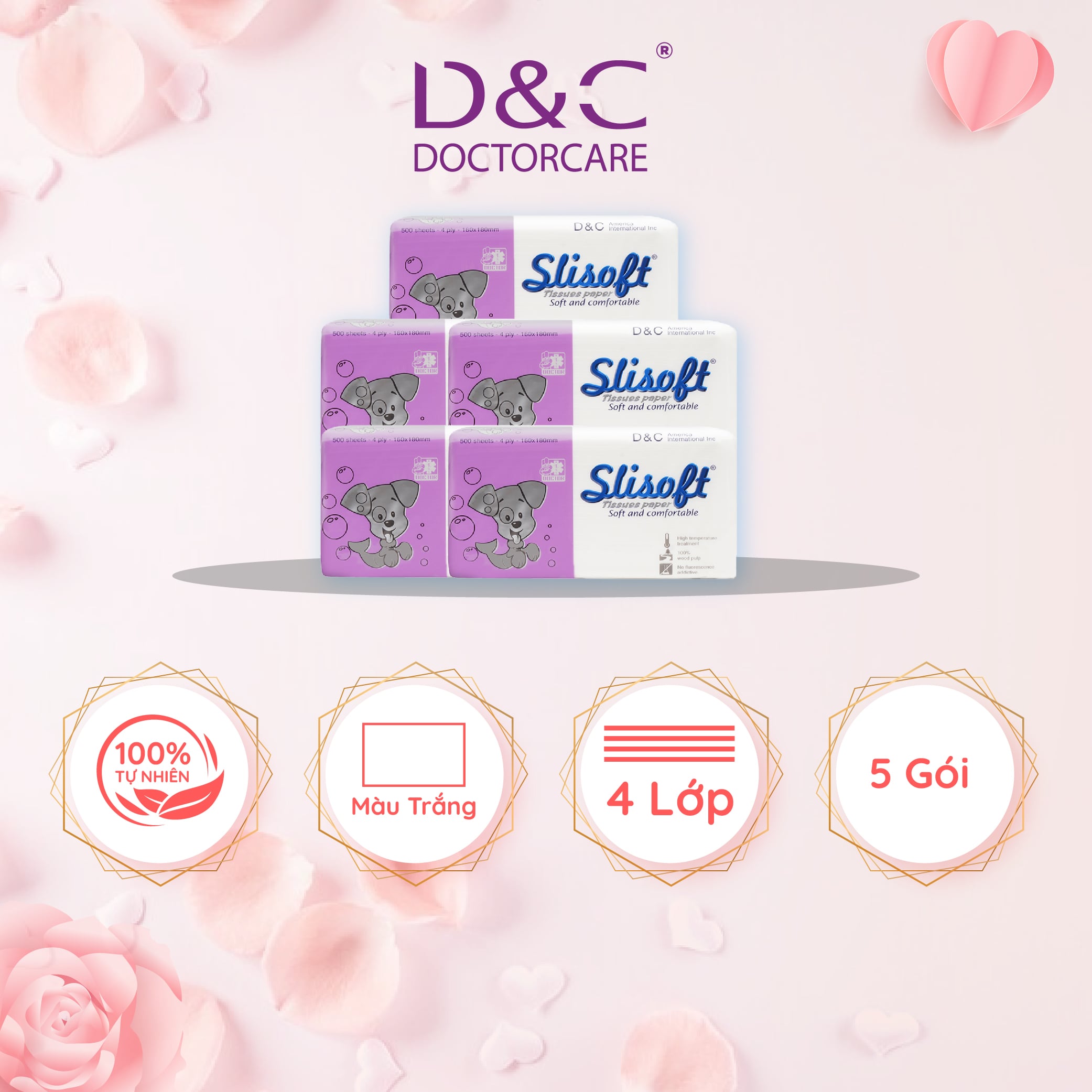 Combo 5 Giấy ăn Slisoft Trắng tự nhiên đa năng,khăn giấy rút không chất tẩy trắng an toàn cho cả gia đình