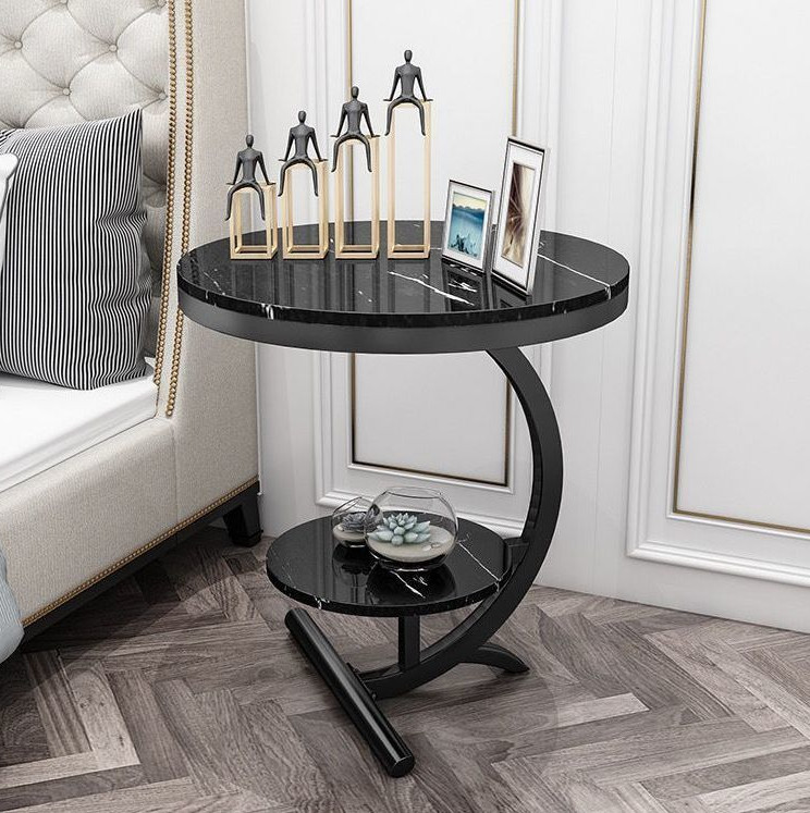 Bàn Trà Đẹp , Tap Trà Sofa 2 Tầng Mặt Đá Ceramic Khung Sắt Sơn Tĩnh Điện KT D50XH50 Phong Cách Bắc Âu Hiện Đại