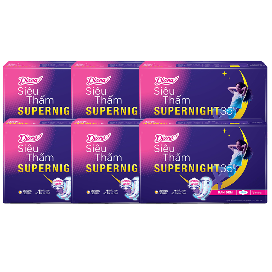 Combo 6 Băng Vệ Sinh Diana Super Night 35cm (Gói 3 Miếng)