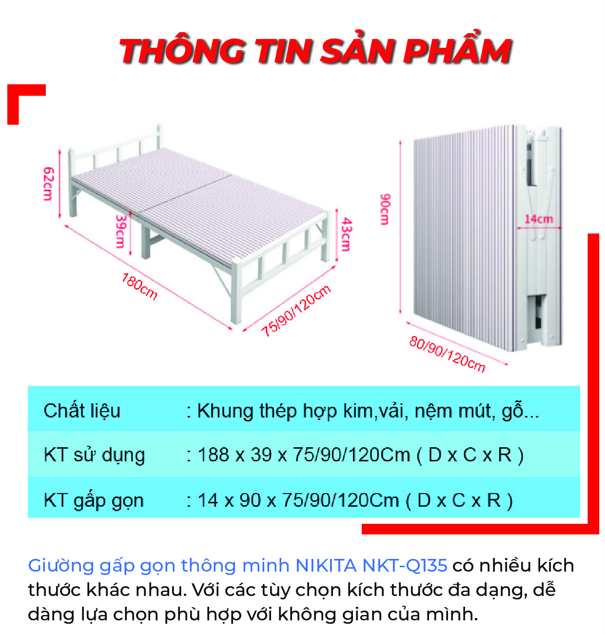 Giường gấp gọn thông minh NIKITA NKT-Q135