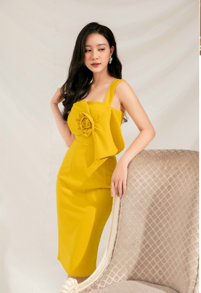 ĐẦM BODY THIẾT KẾ 2 DÂY ĐÍNH HOA TO Ở NGỰC