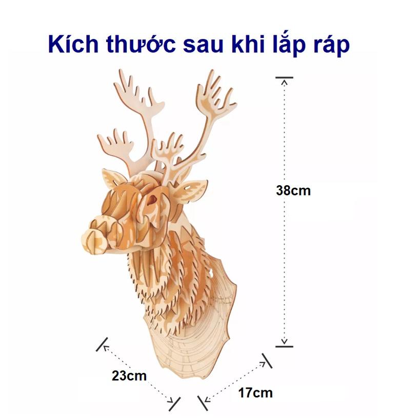 Mô hình lắp ráp đầu hươu 3D trang trí treo tường bằng gỗ Lắp ráp mô hình trang trí treo tường