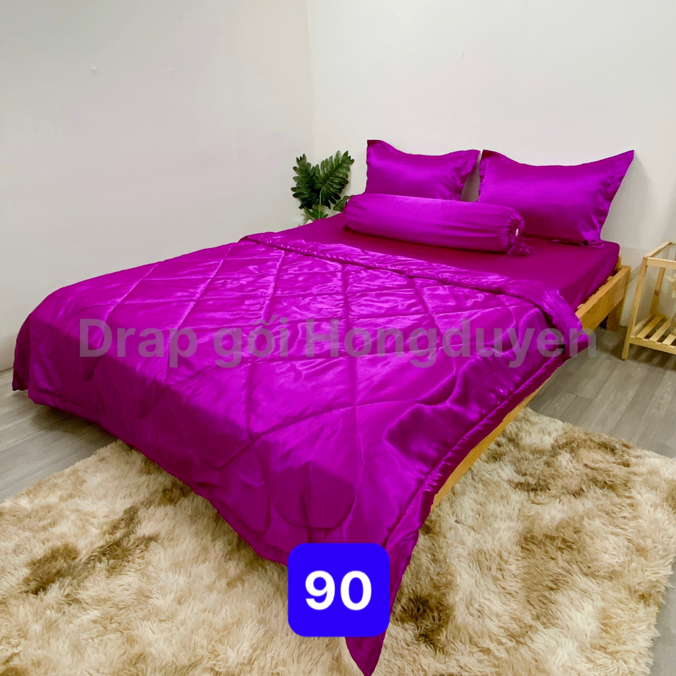 Bộ vỏ gối-ga phi bóng KO MỀN/CHĂN 1m6/1m8 trơn tím 90. Bộ drap phi bóng 1 màu. Bộ grap phi bóng. Bộ drap phi lụa. Bộ grap phi lụa. Bộ ga phi lụa. Ga giường - drap giường - grap giường - ra giường.