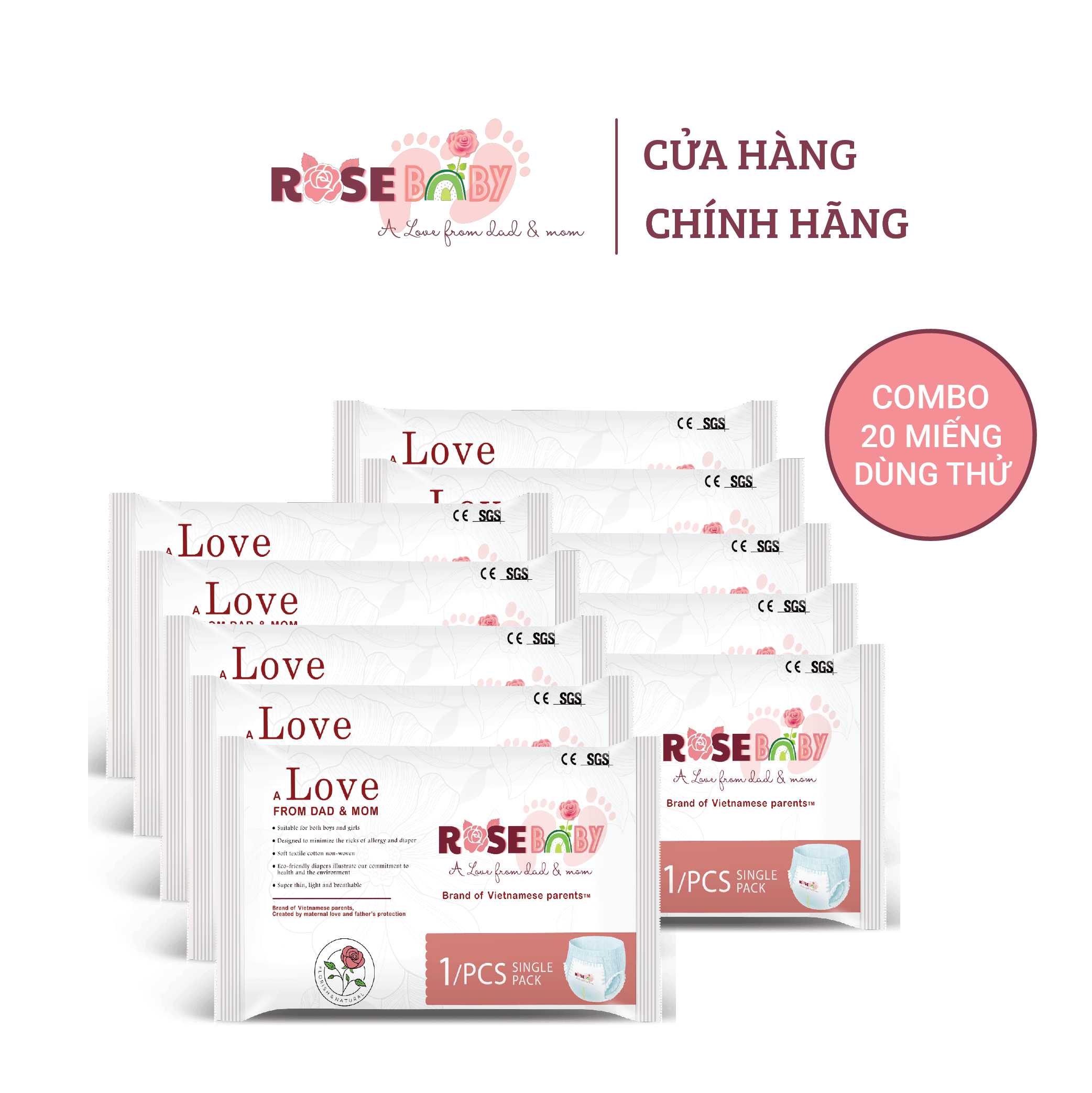 Set 20 Miếng Bỉm Quần ROSE BABY Size XL