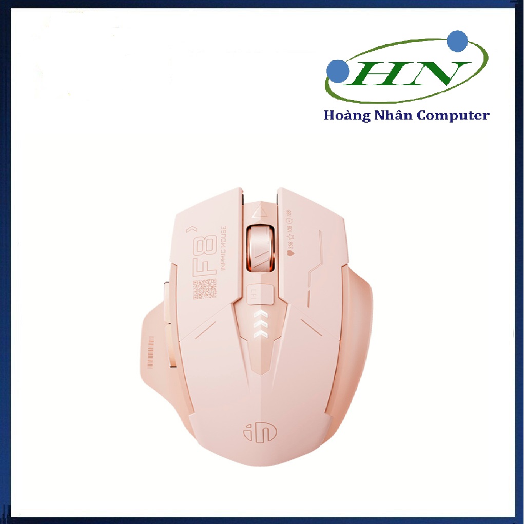 Chuột không dây INPHIC F8 kết nối chip USB 2.4G thiết kế gaming với màu hồng trà sữa nữ tính dành cho các nữ game thủ