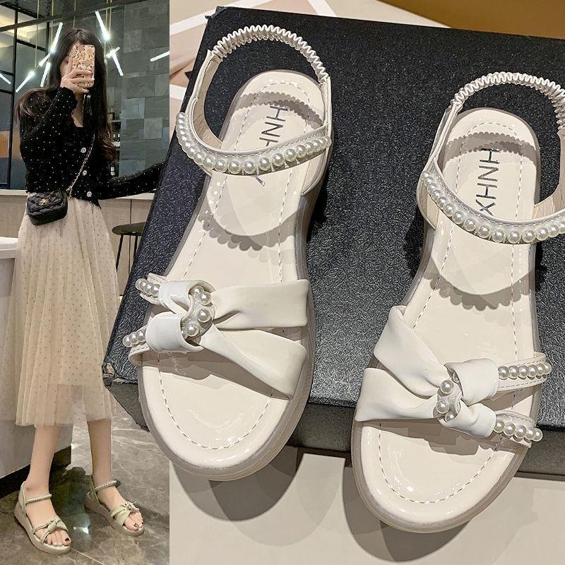 Sandals Women's Flat Shoes 2021 New Fairy Wind Online Celebrity Pearl with Skirt Summer Fashion Roman Beach Shoes