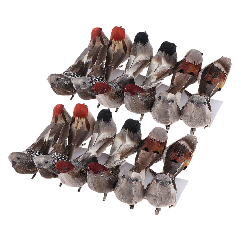 24x Giả Nhân Tạo Sparrow Chim Thực Tế Taxidermy Khu Vườn Nhà Xmas Trang Trí