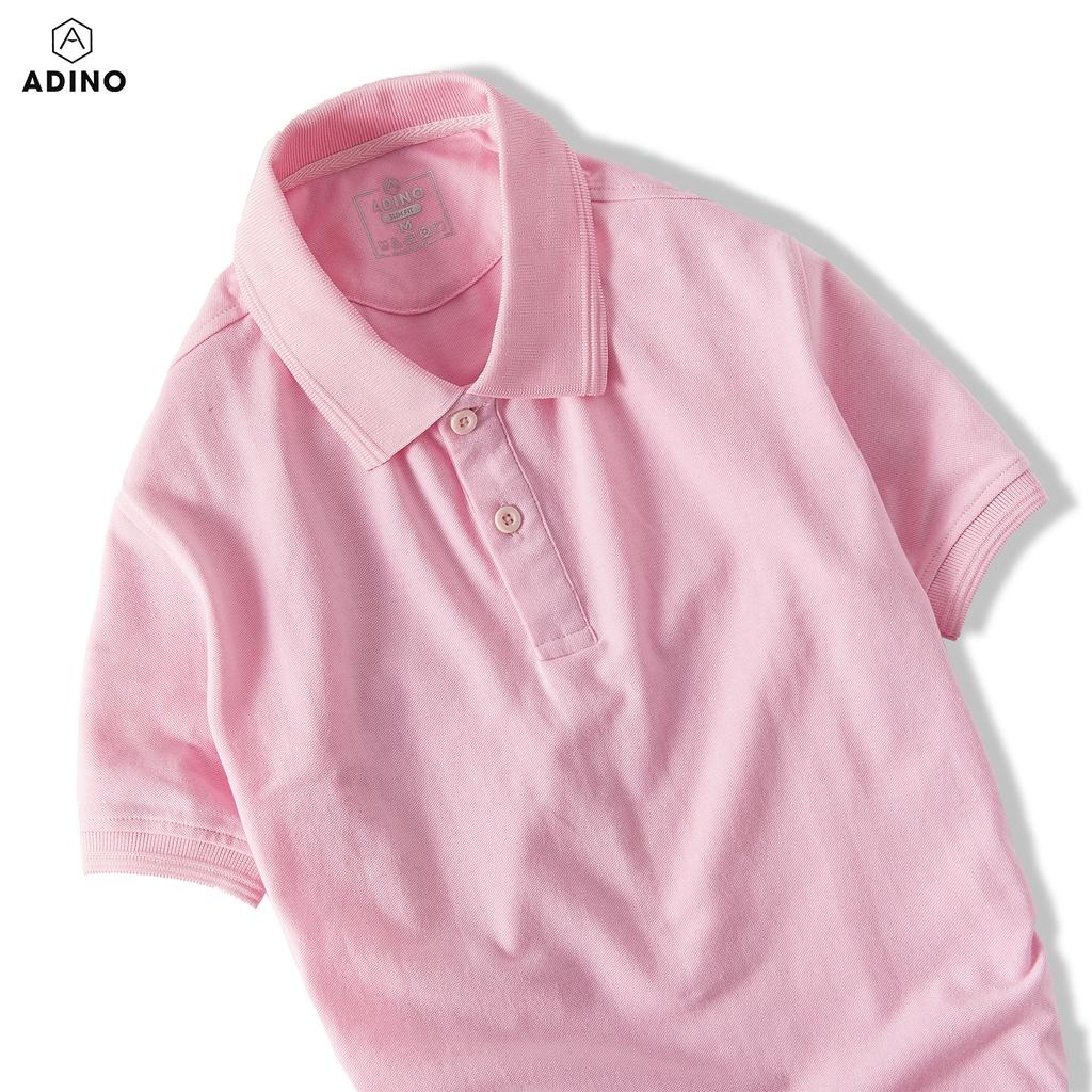 Áo polo nam ADINO màu hồng phối viền chìm vải cotton co giãn dáng công sở slimfit hơi ôm trẻ trung AP85