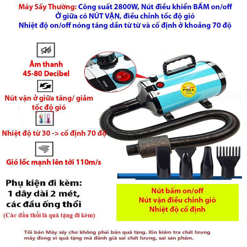 Máy Sấy cho Chó Mèo Công Suất Lớn tối đa 2800W, Sóng Ion Âm Diệt Khuẩn, Khử Mùi Hôi