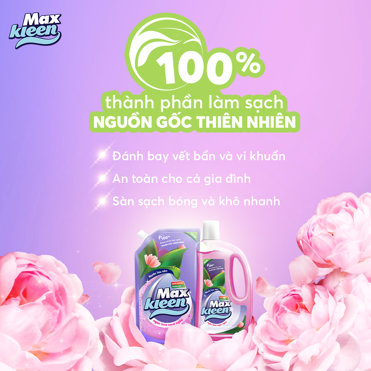 Chai Nước Lau sàn MaxKleen (Ngàn hoa ngọt ngào/Ban mai thanh mát) 1KG