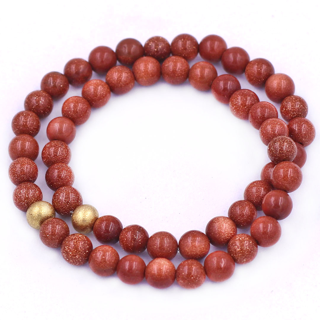 Vòng Chuỗi Đôi 6 Ly Đá Kim Sa Charm Bi Inox VKSHBD