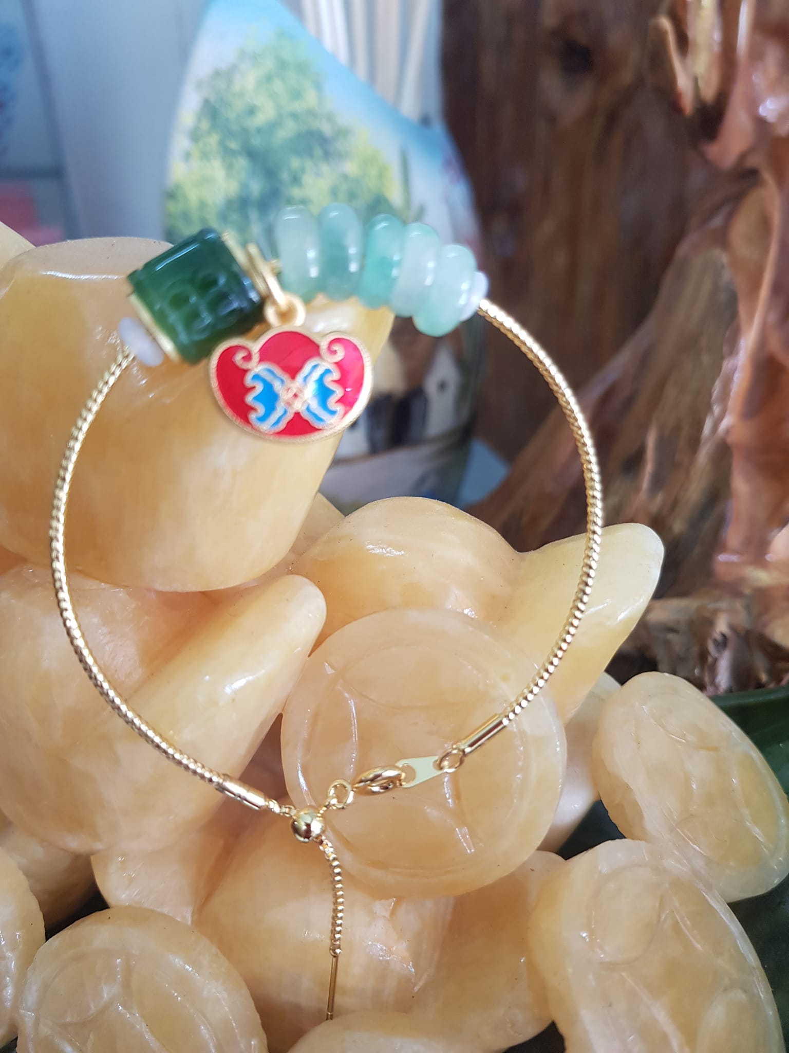 Vòng Tay Charm 5 Đồng Tiền Xanh ngọc nhẹ Hạt Lu Xanh Đậm Đá Cẩm Thạch Tự Nhiên Vòng phối phụ kiên Đỏ Đỏ may mắn dây vàng kiểu rút đẹp xinh tay ạ