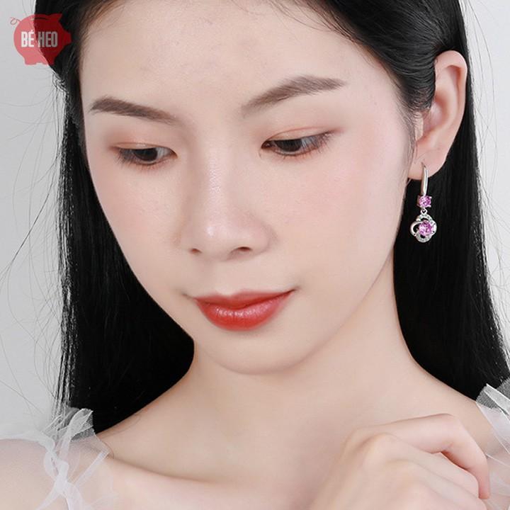 Bông tai nữ hoa 4 cánh - Khuyên tai bạc nữ - Trang sức Bé Heo BHBT449