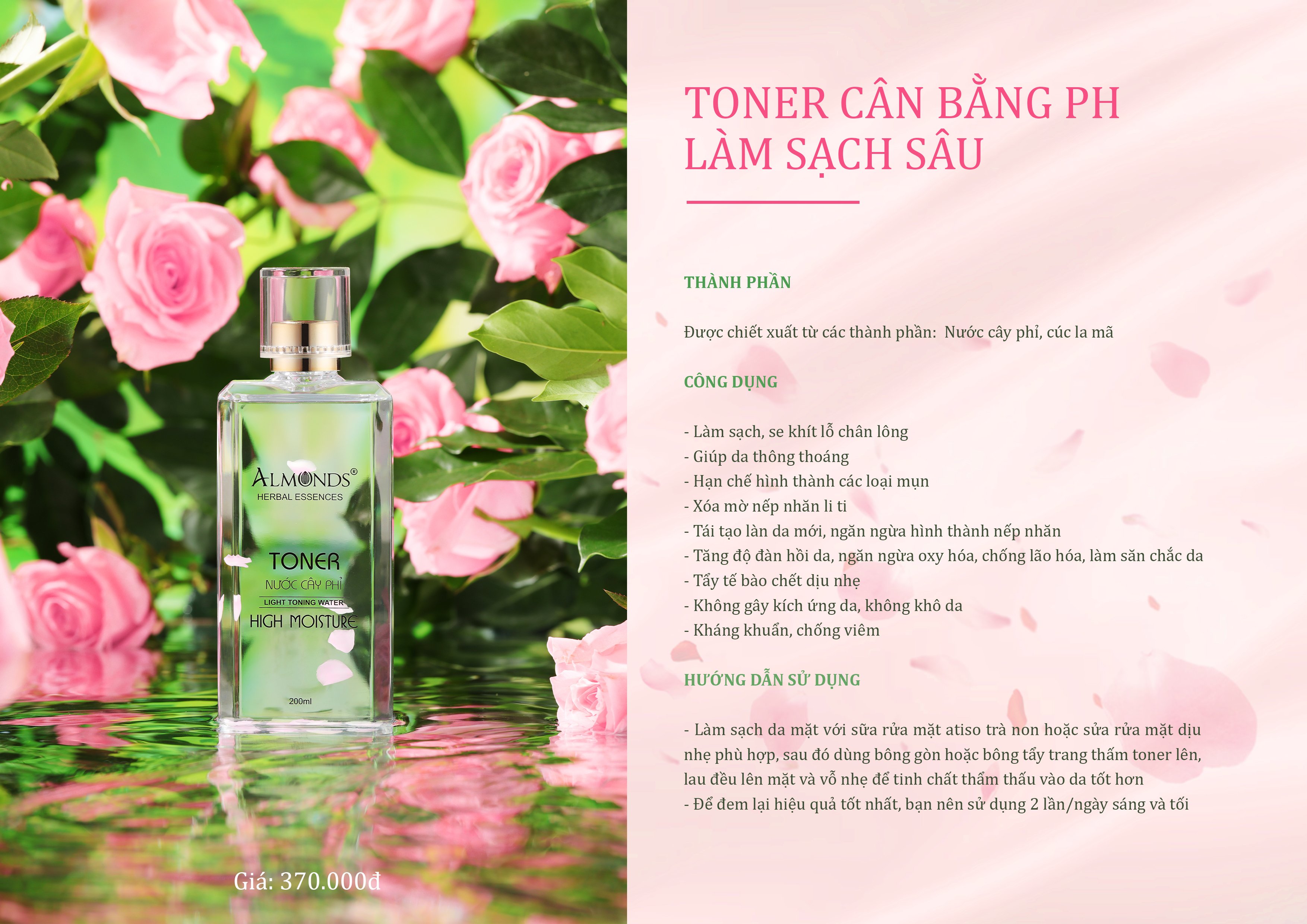 Toner cây phỉ và hoa hồng cân bằng PH và sạch sâu - 200ml