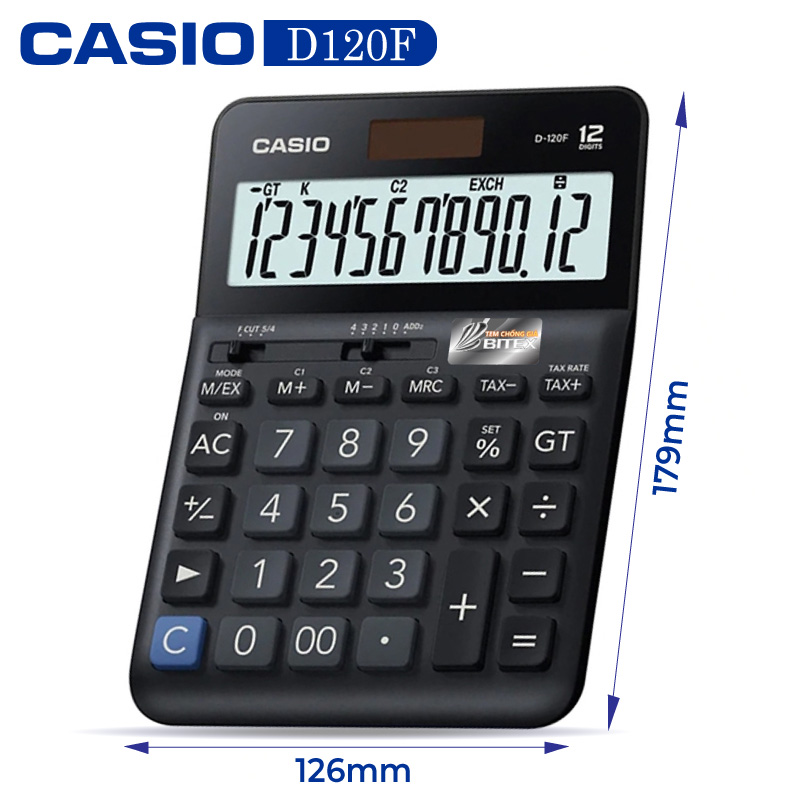 Máy tính Casio D-120F, Bảo hành 7 năm - Hàng chính hãng Bitex