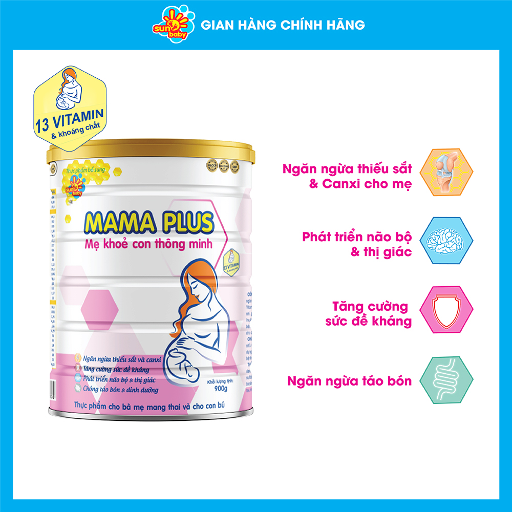 [Tặng 5 body chip] Sữa Mama Plus mẹ khỏe bé thông minh 900g Sunbaby