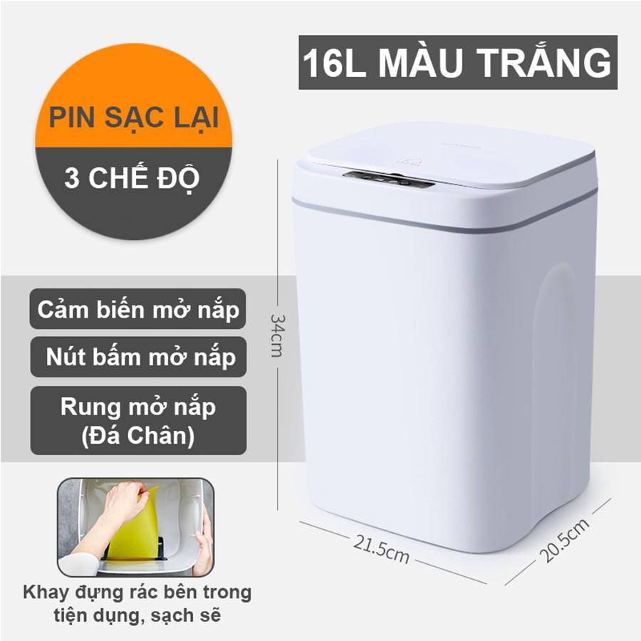 Thùng rác thông minh tự động mở lắp kèm đèn diệt khuẩn có khay giữ túi rác tiện dụng mẫu 2021
