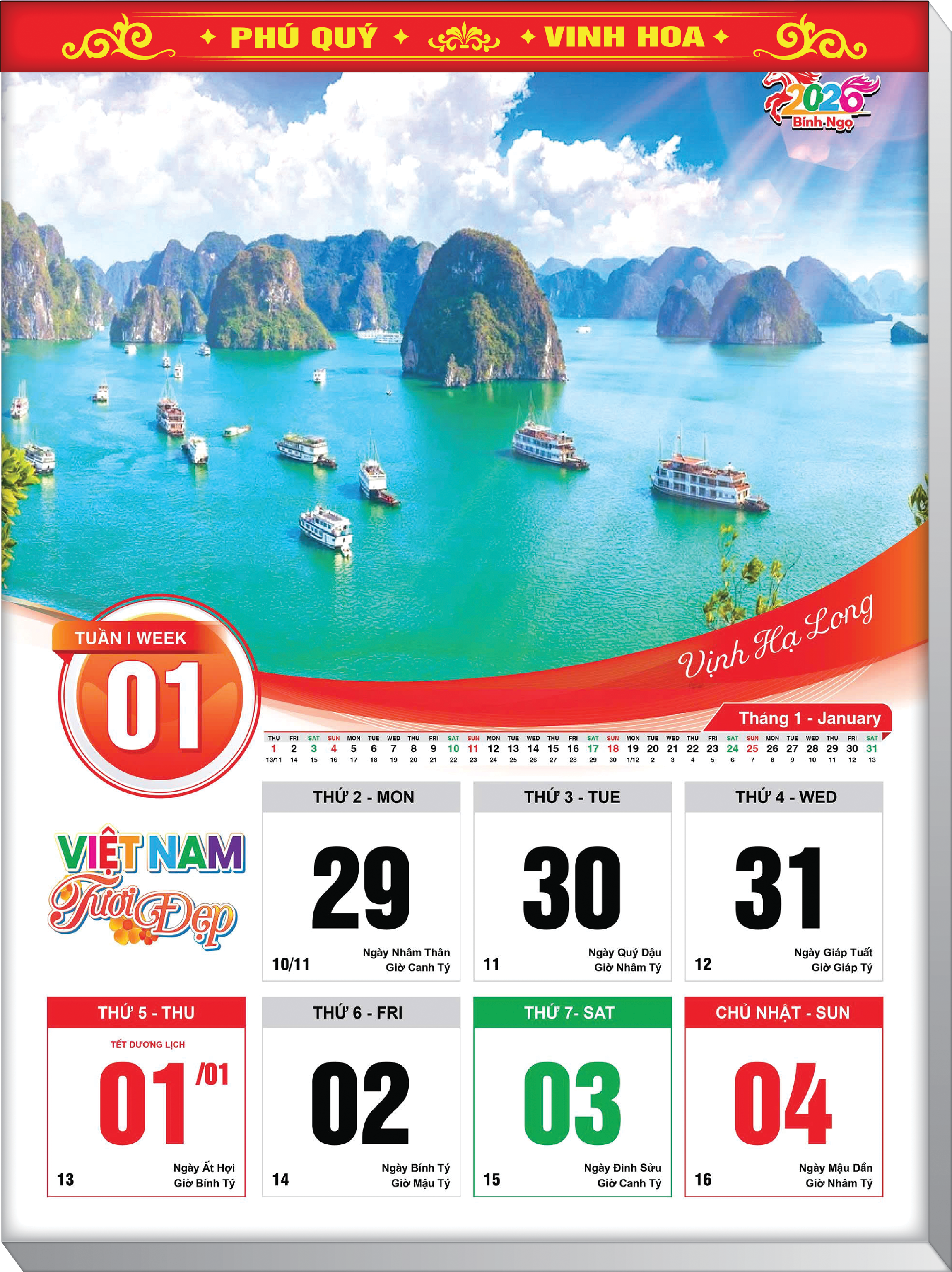 Lịch Tết 2026 - Lịch Treo Tường 52 Tuần (Mỗi Tuần Xé 1 Tờ)