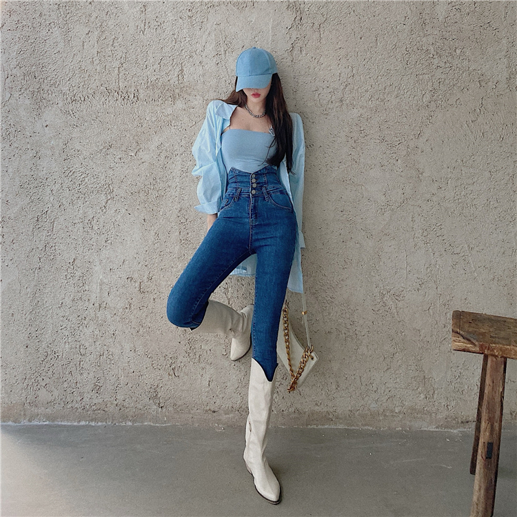 Quần Jeans nữ khuy cạp cao Quảng Châu cao cấp