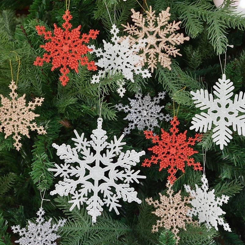 Sét 5 bông tuyết 10cm đỏ vàng bạc phụ kiện làm vòng nguyệt quế - treo cửa - trang trí cây thông noel ngày lễ giáng sinh