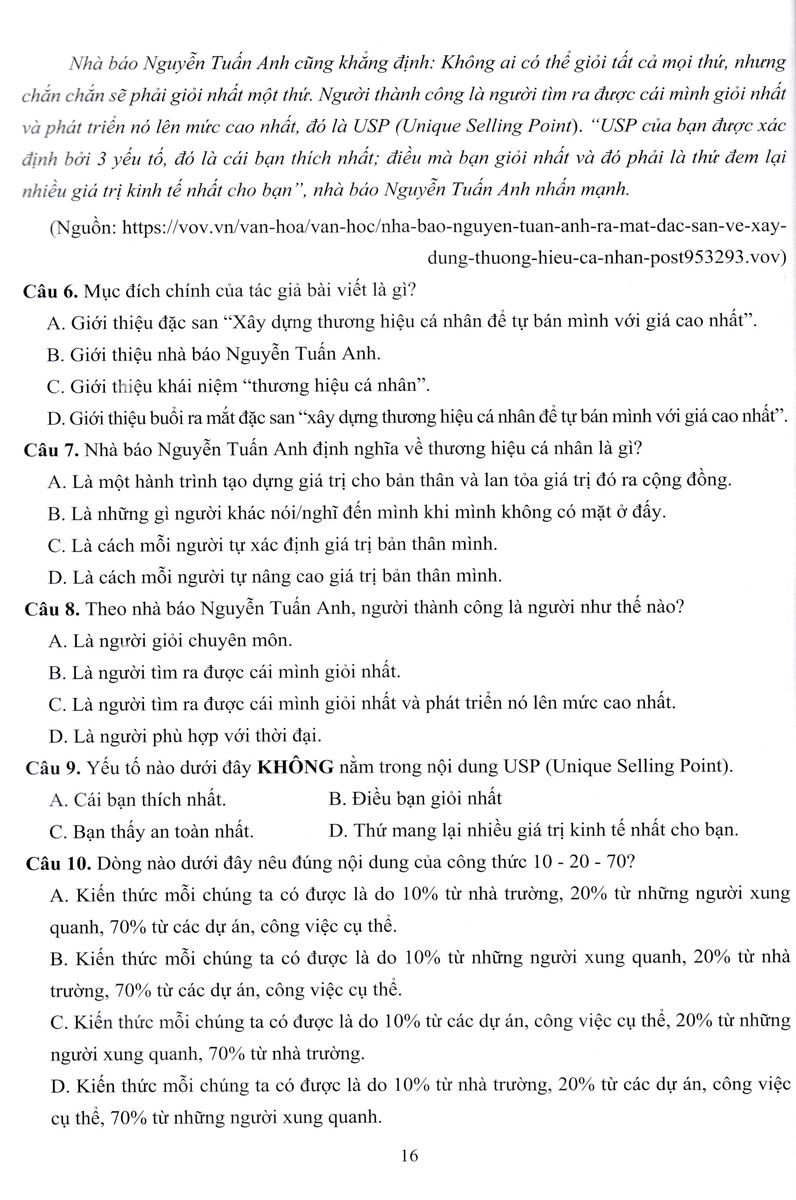 Đề Ôn Thi Đánh Giá Năng Lực Môn Ngữ Văn (Dành Cho Kỳ Thi ĐGNL) - EDU