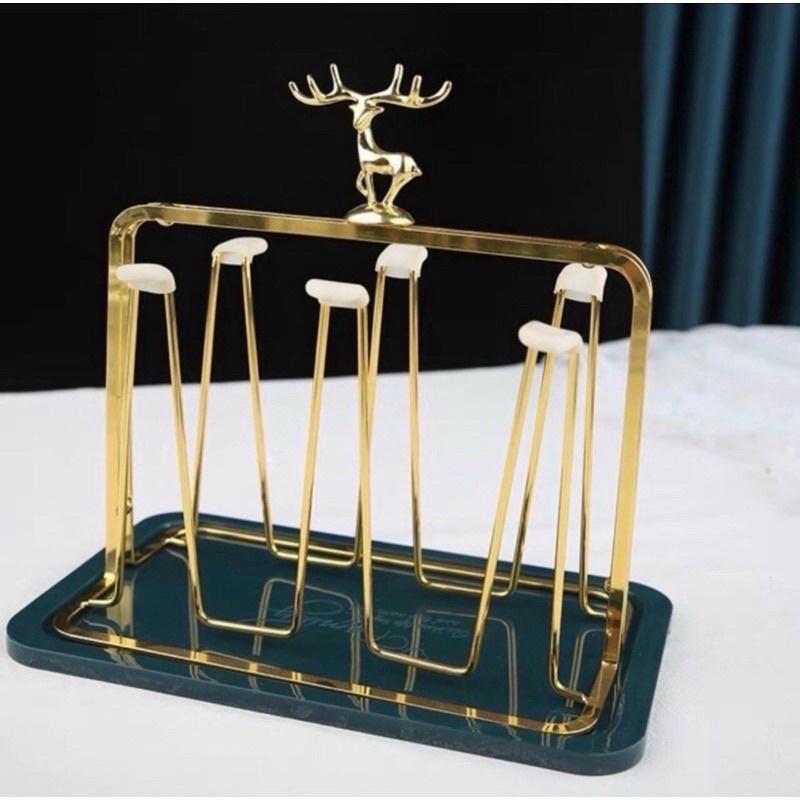 Khay Úp Cốc NẮP HÌNH HƯƠU Trang Trí Decor Mạ Vàng Cực Sang