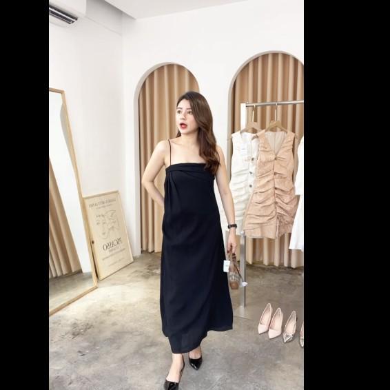 Đầm dây maxi linen dập, Peace House Clothing