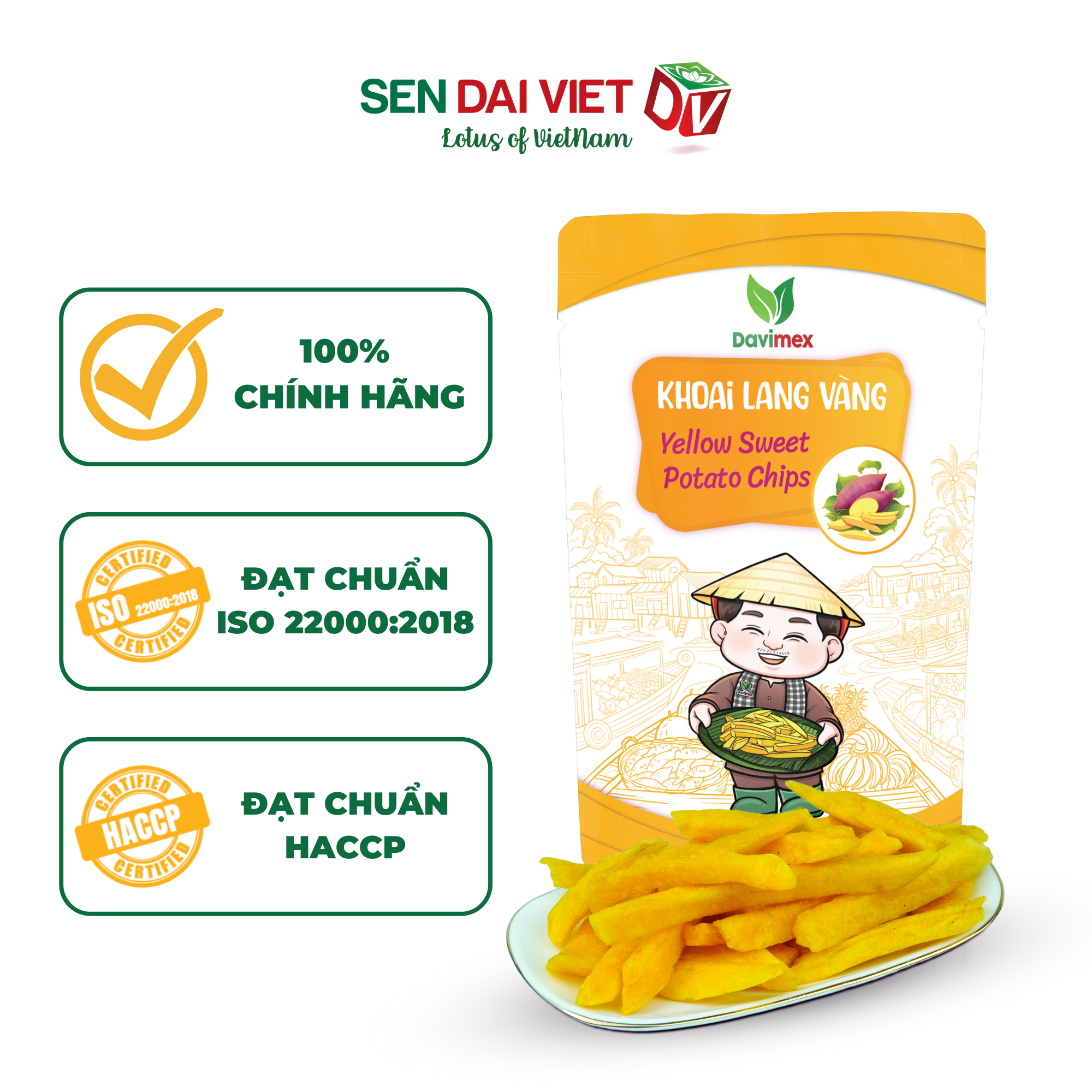 Khoai Lang Vàng Sấy Giòn- Ngon Ngọt Tự Nhiên, Ăn Ngon, Sống Khỏe, ĐV- Sen Đại Việt- Gói 50g