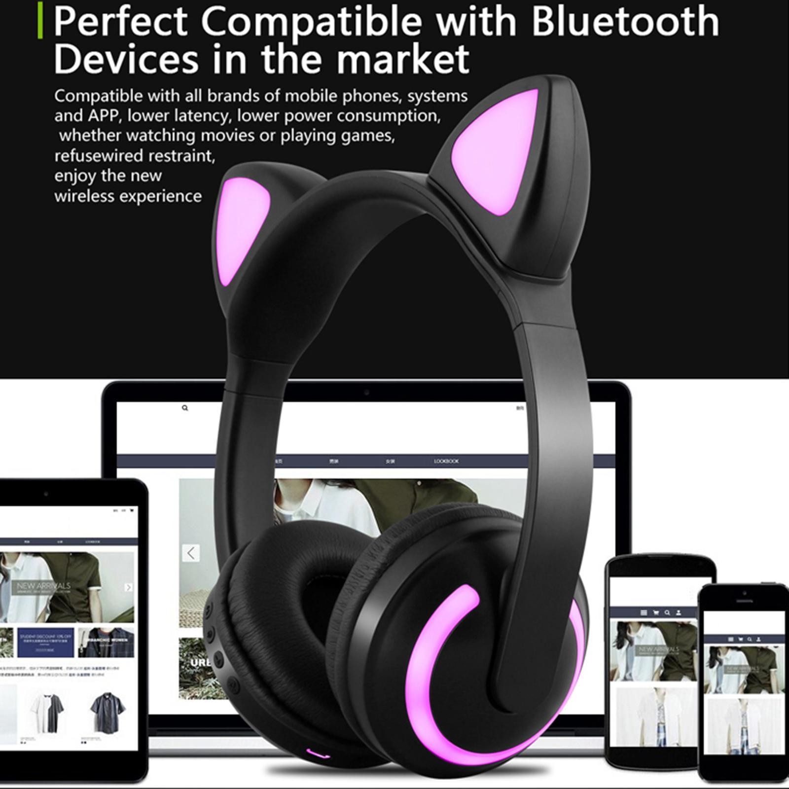 Kids LED Glowing Cat Ear Bluetooth Headphones Headsets, Universal Compatibility