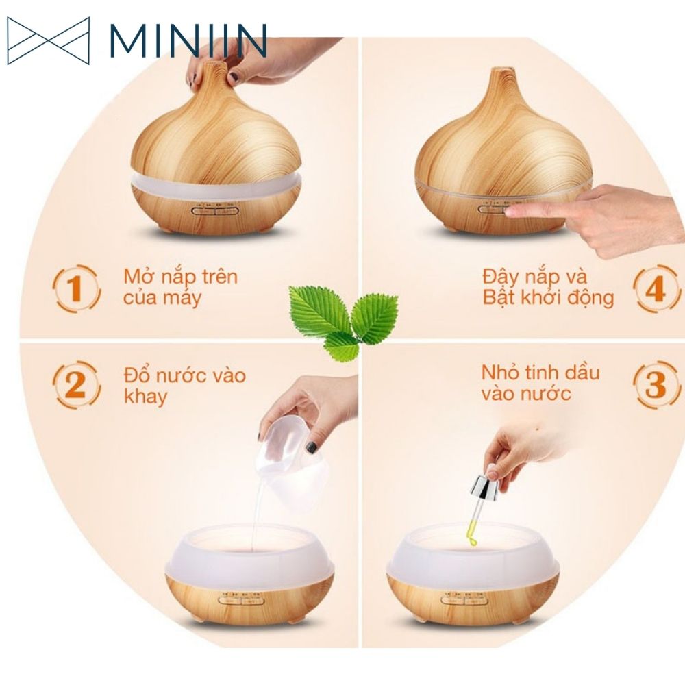 Máy Xông Tinh Dầu Cao Cấp Bầu Tiên Chính Hãng MINIIN - Máy Khuếch Tán Tinh Dầu Spa Sang Trọng Siêu Âm 550ml - Giúp Khuếch Tán Tỏa Hương Thơm Phòng Ngủ- Nhà Hàng-Khách Sạn- Tặng Kèm Điều Khiển