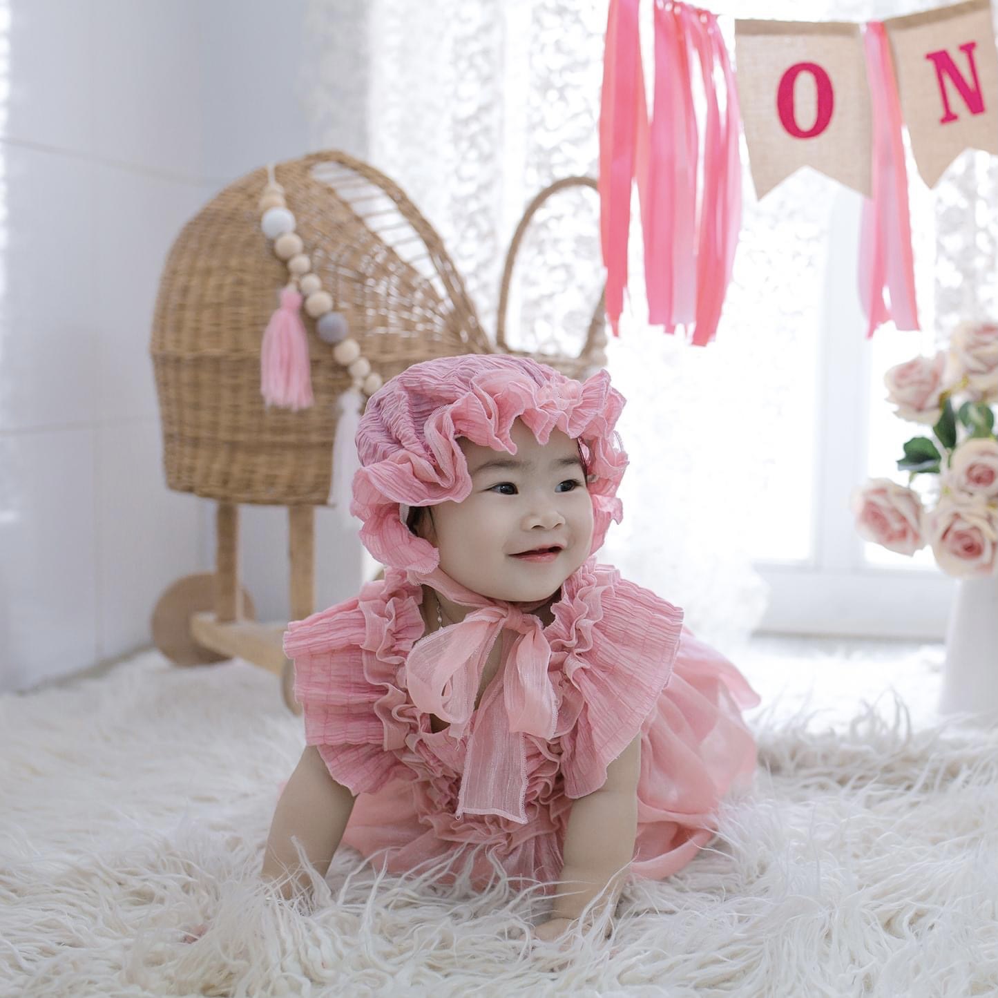 Body Váy Hồng Tay Cánh Tiên Bé Gái 3 Đến 12kg Chất Đũi Xốp Phối Tơ Ánh Nhũ