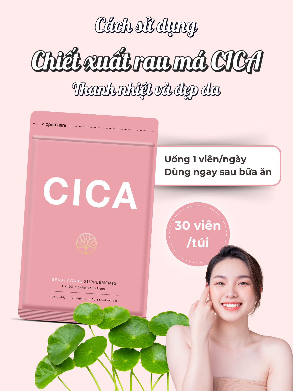 Viên Uống Chiết Xuất Rau Má CICA Hỗ Trợ Thanh Nhiệt Và Đẹp Da Seedcoms Nhật Bản