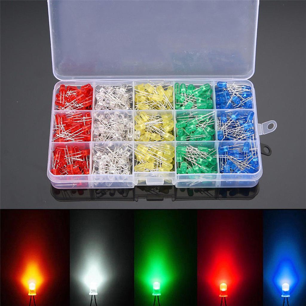 500pcs Assorted 5mm DẪN Ánh Sáng Trắng/Vàng/Đỏ/Xanh Dương/Xanh Lá Điốt DIY Bộ Dụng Cụ