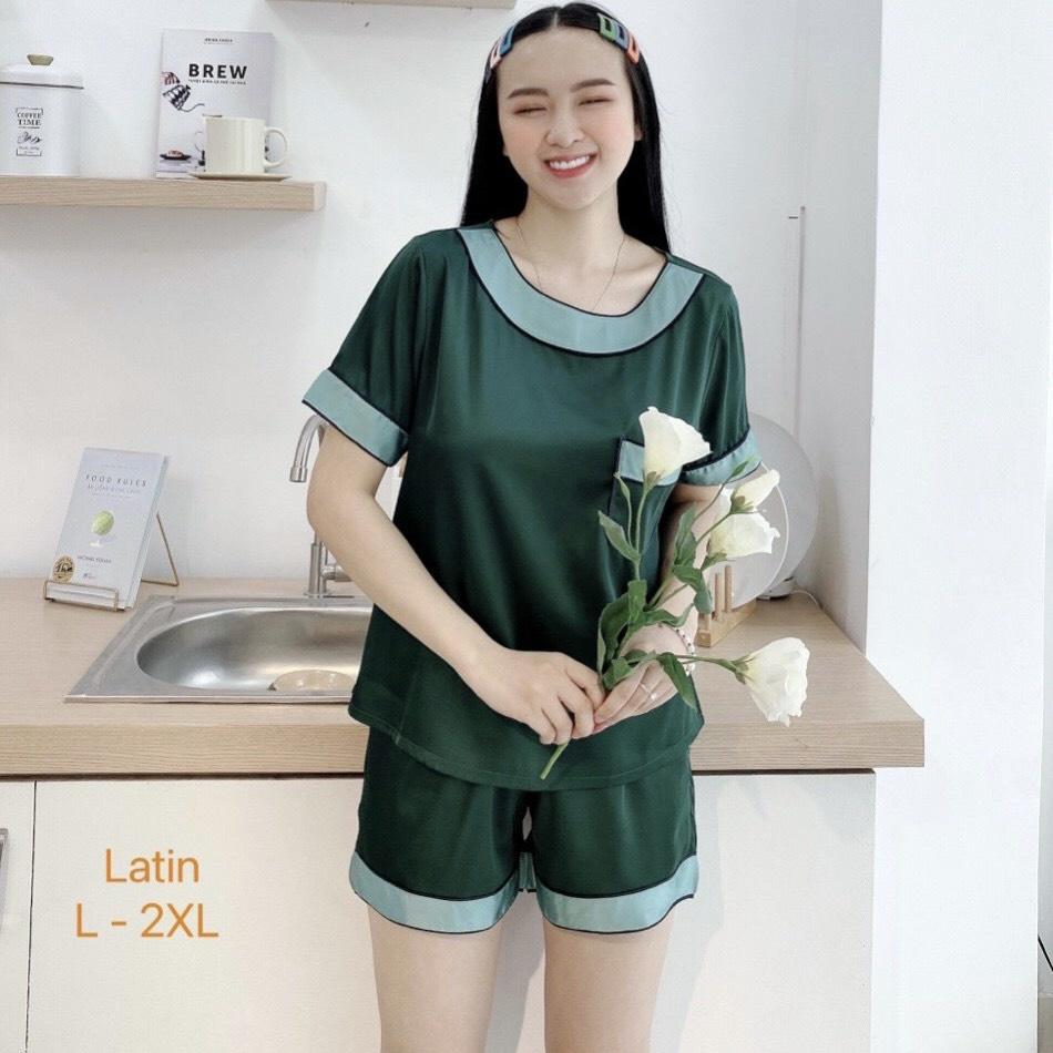 Đồ ngủ nữ, bộ đùi mặc nhà Pijama cổ tròn, chất lụa latin loại 1 mềm mịn mát