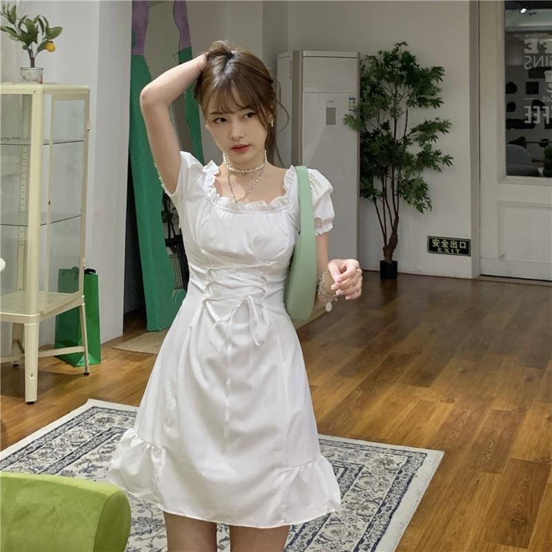 Đầm tay bồng thắt nơ eo nữ tính mẫu 2021