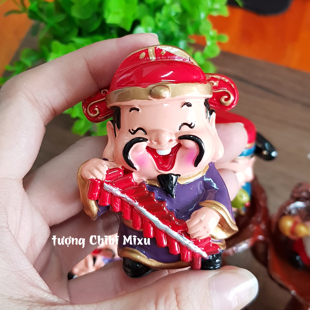 Bộ tượng Ngũ Phúc kèm tượng Phật Tổ + Quan Âm + chậu hoa sen + đế y hình
