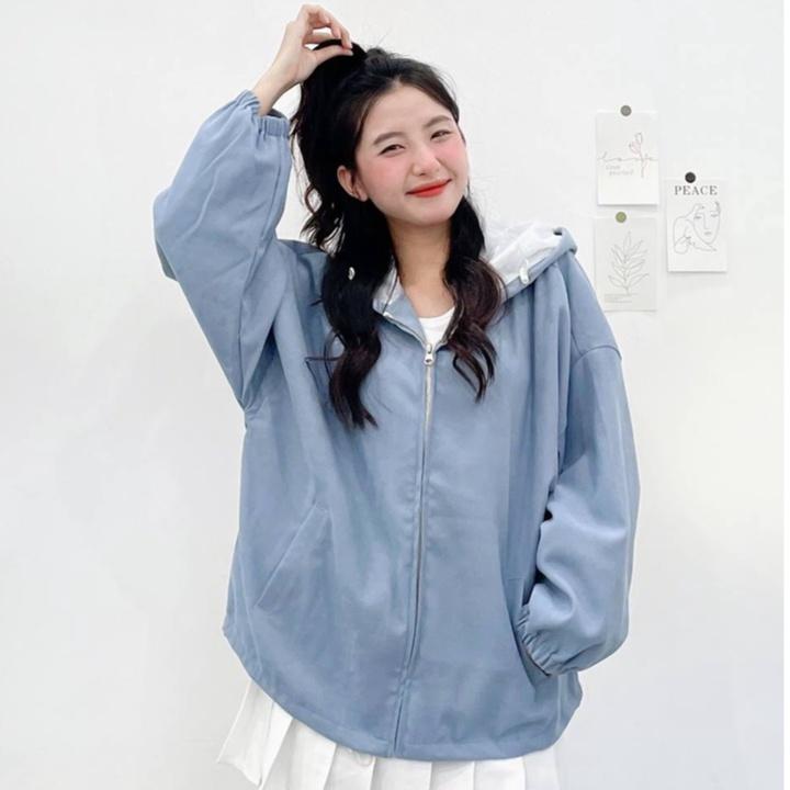 Áo khoác nữ Fmstyle form rộng chống nắng 2 lớp có mũ chất nhung kaki phong cách ulzzang thời trang Hàn Quốc 206240053