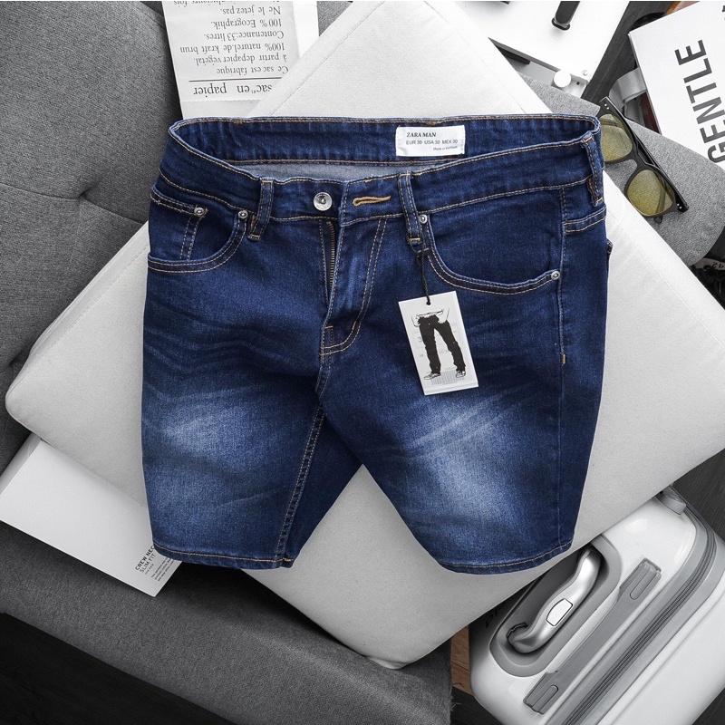 Quần short jean nam xuất khẩu xanh bạc cao cấp ôm dáng co giãn