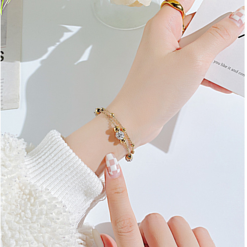 Lắc Tay 2 Tầng Trái Châu Đính Đá Zircon Titan Ko Đen TT 4372