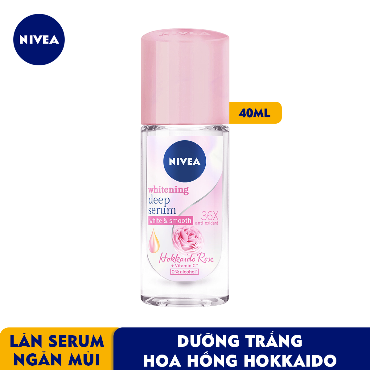 Lăn Ngăn Mùi NIVEA Serum Trắng Mịn Hương Hoa Hồng Hokkaido (40ml) 85301