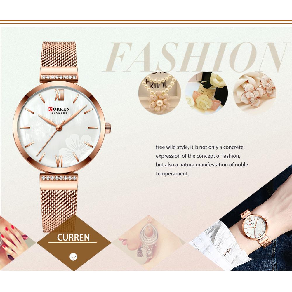 Đồng hồ thời trang Curren dành cho nữ dây đeo tay bằng thép không gỉ