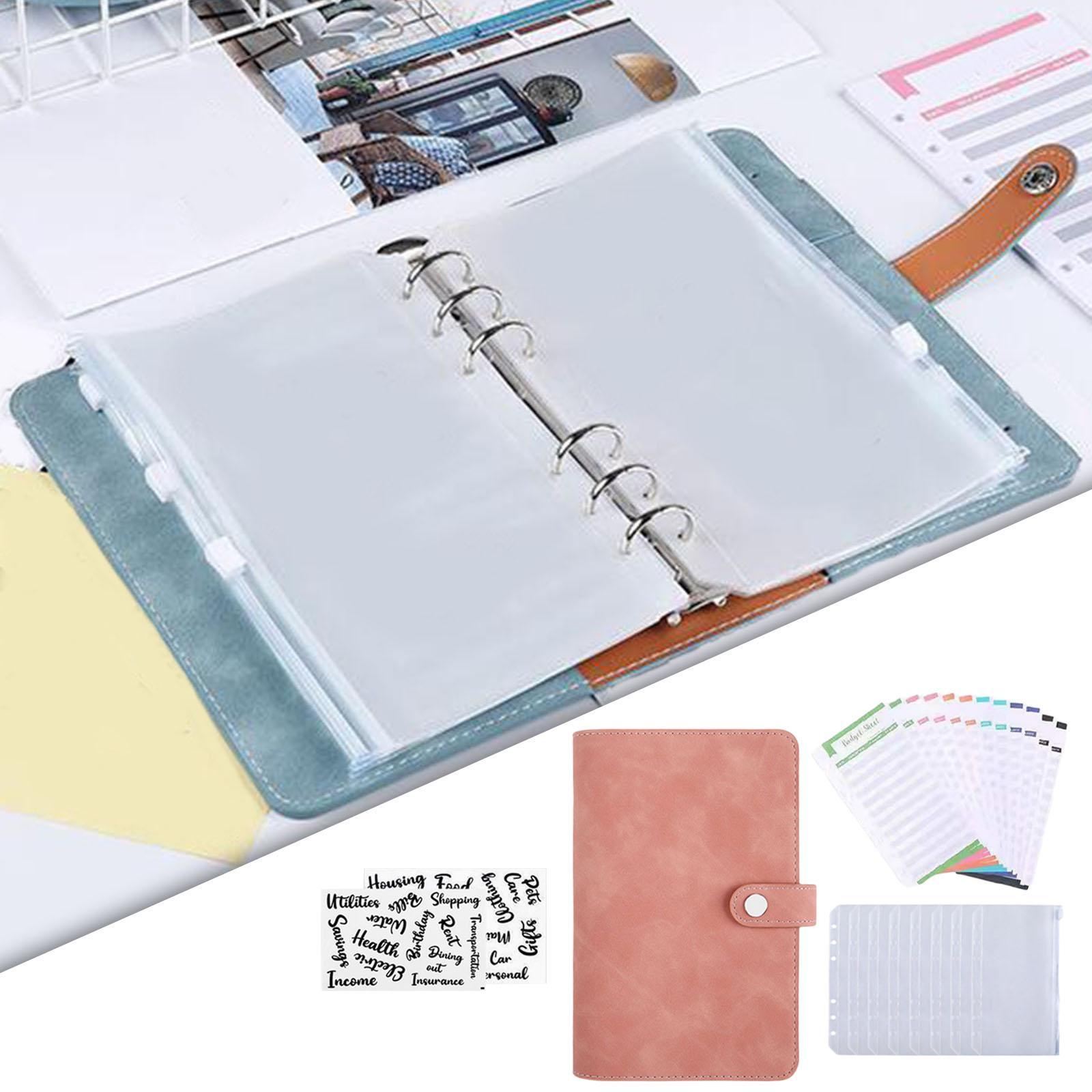 A6 Cash Envelopes Binder Wallet, PU Leather Budget Planner Notebook with 8Pcs Zipper Pockets,Coupon Organizer Lose Leaf Cash Binder for Budgeting