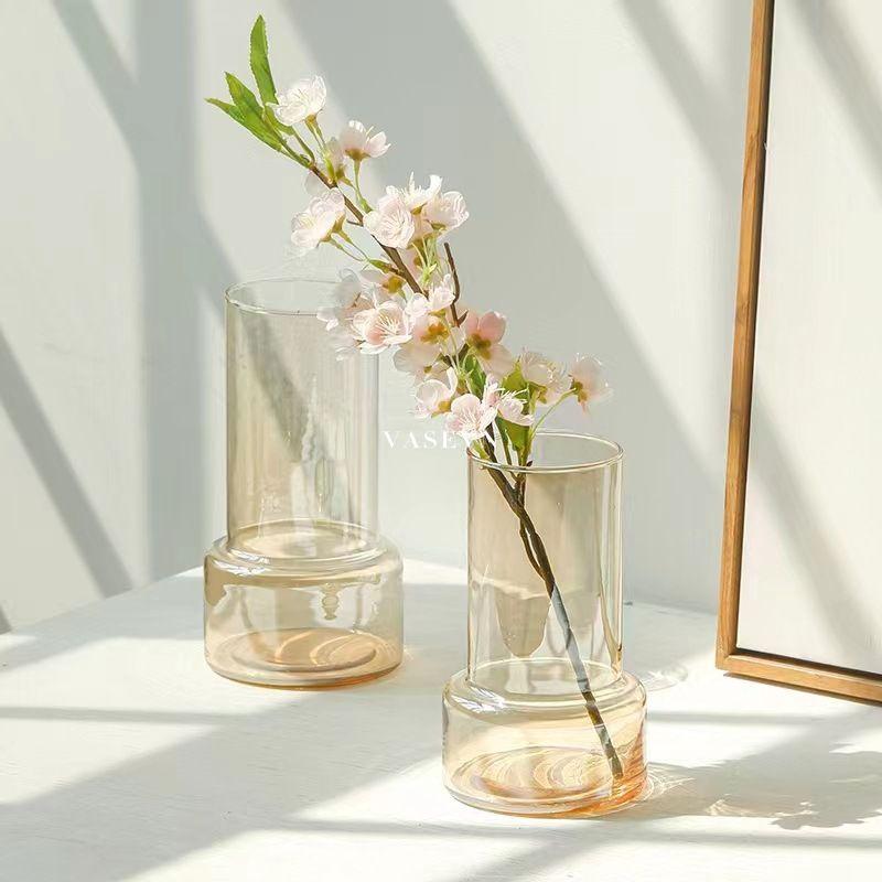 Bình Cắm Hoa - Bình Thủy Tinh Để Bàn - Dáng Trụ Chân Bình To - 3 Màu