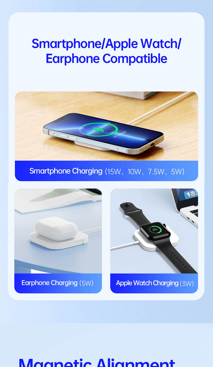 Duzzona W7 sạc Magnetic 3 in 1 cho iPhone/Androids/Apple Watch/AirPods - Hàng Chính Hãng