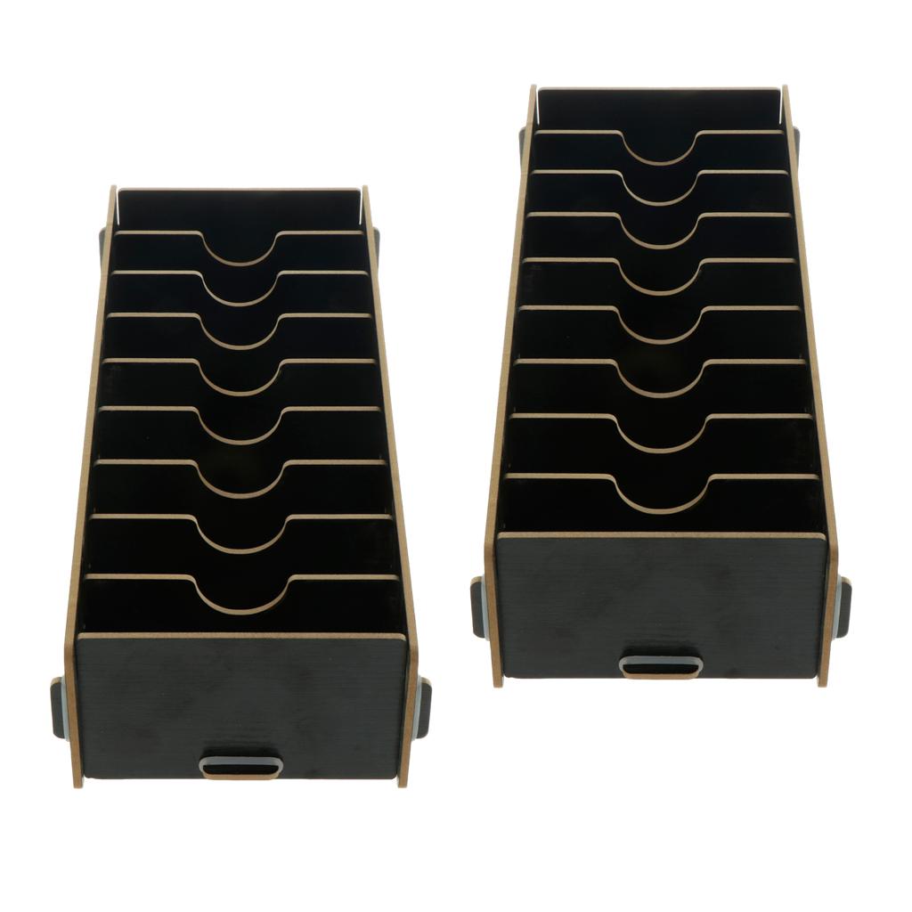 2x Wooden Desktop Business Card Game Cards Storage Box Holder 9 Compartments