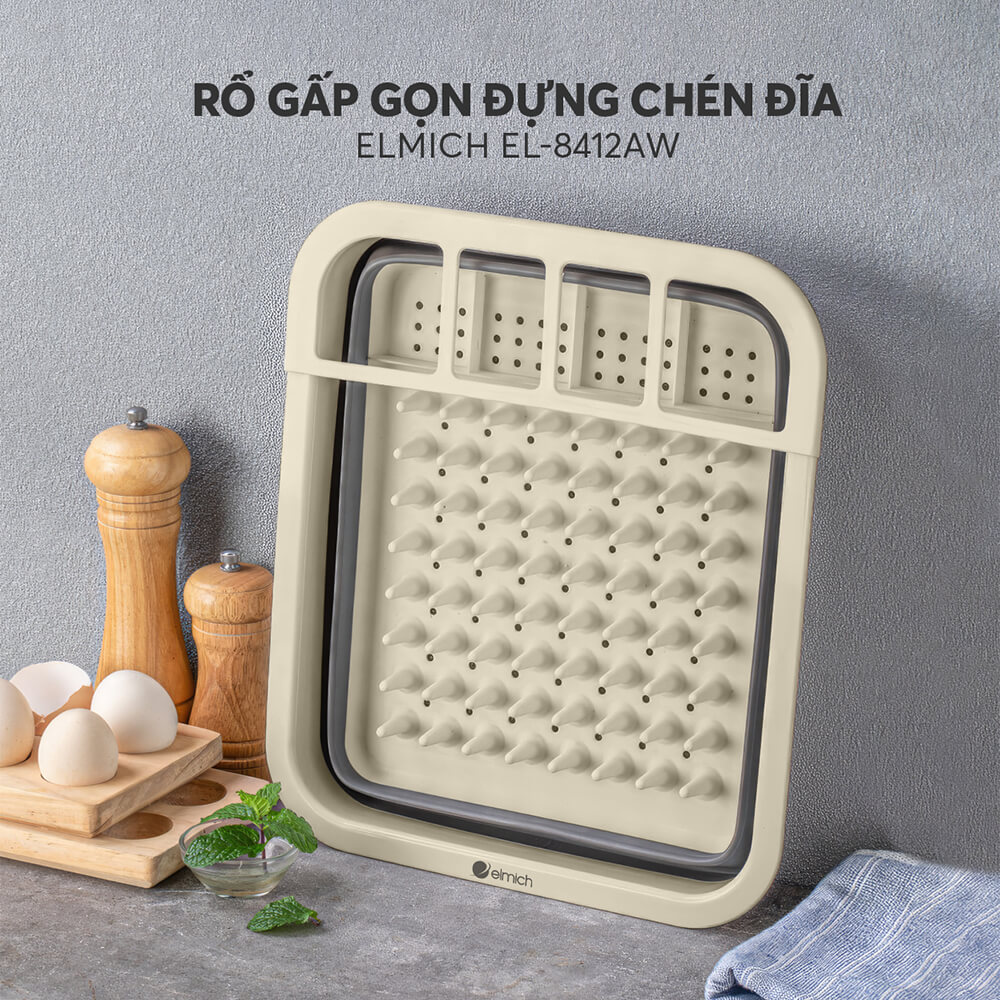 Rổ Đựng Chén Đĩa Gấp Gọn Elmich EL8412, Hàng Chính Hãng, Chất Liệu Nhưạ PP, Có Nhiều Ngăn, Nhanh Ráo Nước - JoyMall