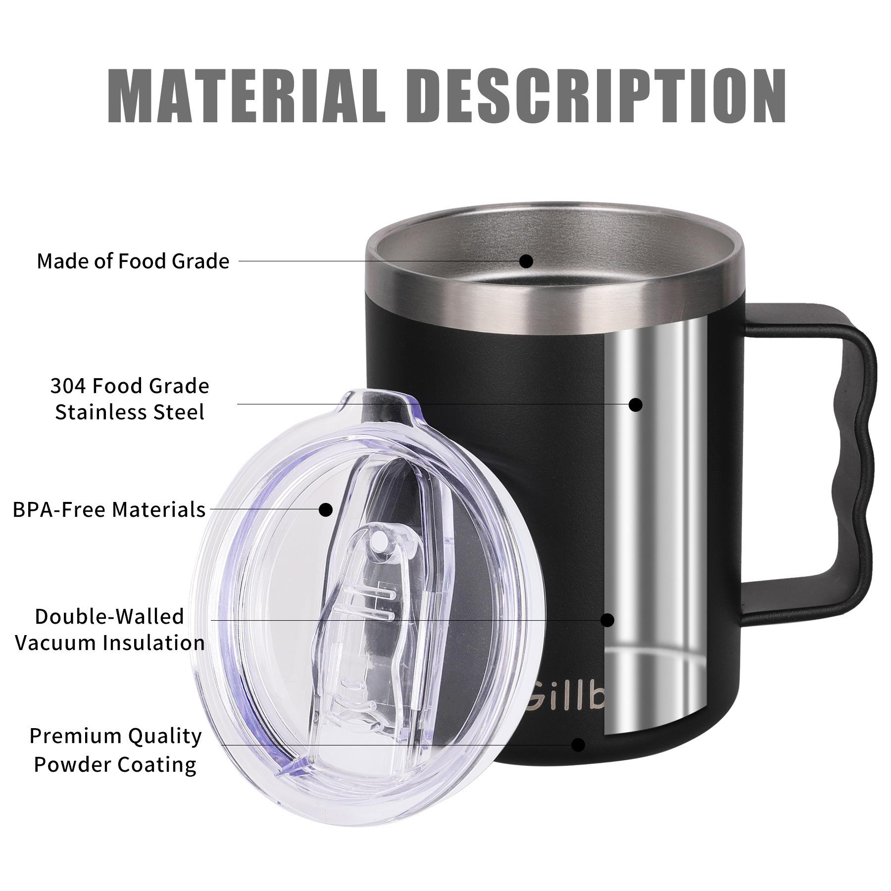 Cốc cà phê 12oz, cốc cắm trại cách nhiệt chân không có nắp, tường đôi không gỉ