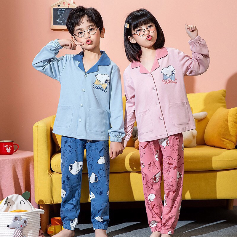 Bộ pyjama dài tay bé trai bé gái, đồ ngủ pyjama cho bé thun cotton chính phẩm mềm mịn mát