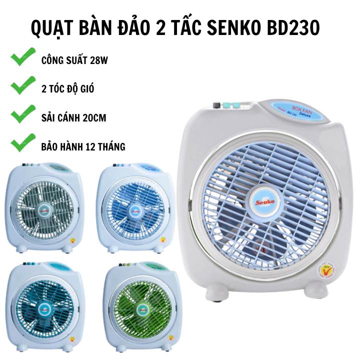 Quạt bàn đảo 2 tấc Sothing Senko BD230 công suất 28w, 2 tốc độ gió- Hàng chính hãng